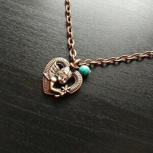 Anklet, brass cherub heart turquoise blue bead 9" angel fairy flower fashion